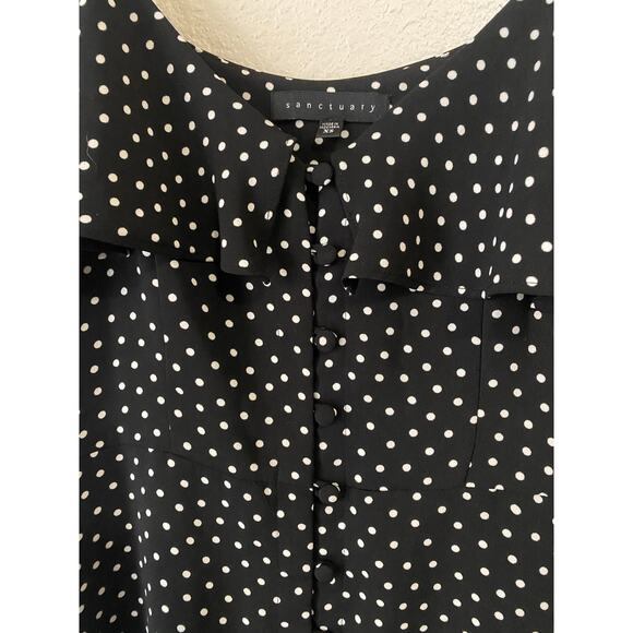 Sanctuary Rafaela Button Mini Dress XS Black White Polka Dot Ruffle Preppy Twee - Picture 7 of 15